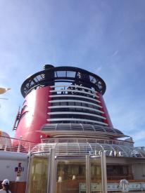 Click to enlarge image One of two stacks on the Disney Ship - Disney Cruise Line is saying good bye to Galveston - and heading back to Miami, January 2014