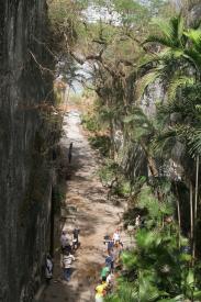 Click to enlarge image Looking out the whole chasm that was cut out of solid rock. - The Queen`s Staircase - Escape Route from Fort Fincastle that still exists.