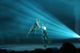 Click to enlarge image Brenda Aerial Dance Company performing Aerial Tango - "Amamos Argentina" with Los Pampas Gouchos - "We Love Argentina" show at Silver Dollar City with the Brenda Aerial Dance Company