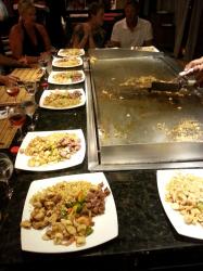 Click to enlarge image Stir Fry coming off the Habachi! - Tanuki Japanese Restaurant Menu, Bavaro Princess in Punta Cana, Dominican Republic - Including COMPLETE VIDEO of events and Restaurant menu in two languages in PDF format