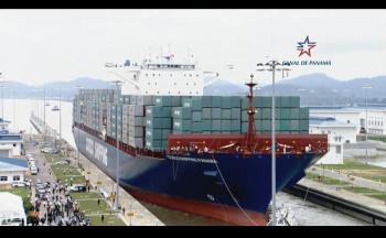 Click to enlarge image Cosco Shipping Panama approaches the NEW Cocoli Locks of the expanded Panama Canal.. the first largest ship to pass through the new locks! — at Panama Canal. - Panama Canal Expansion Inauguration - June 26, 2016