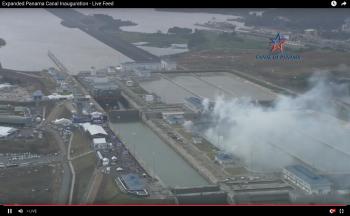 Click to enlarge image Fireworks at the celebration of the opening of the new, expanded locks of the Panama Canal! — at Panama Canal. - Panama Canal Expansion Inauguration - June 26, 2016