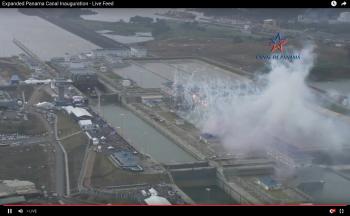 Click to enlarge image Fireworks at the celebration of the opening of the new, expanded locks of the Panama Canal! — at Panama Canal. - Panama Canal Expansion Inauguration - June 26, 2016