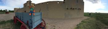 Click to enlarge image Tigger catches a ride on a wagon going to market! - Bent`s Old Fort National Historic Site Colorado - Castle of the Plains