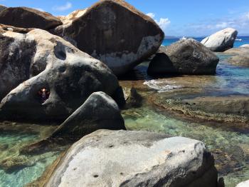 Click to enlarge image ...in some real trouble!!! Tigger had to be rescued by bystanders  from this tricky perch! - TRC Boating in the British Virgin Islands - Part 2 of 5 - Virgin Gorda and The Baths