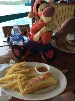 Click to enlarge image BEST FISH WRAP EVER!!! And that Sauce!! Un-identifieable but mind-blowingly amazing!! - TRC Boating in the British Virgin Islands - Part 3 of 5 - Lunch in Spanish Town at Mermaid's Dockside Bar and Grill