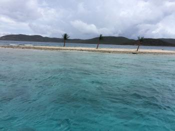 Click to enlarge image Three curious palm trees (fake) across from Necker Island - TRC Boating in the British Virgin Islands - Part 4 of 5 - Tour of Necker Island owned by Sir Richard Branson from the water as well as Moskito Island and Eustatia Island.