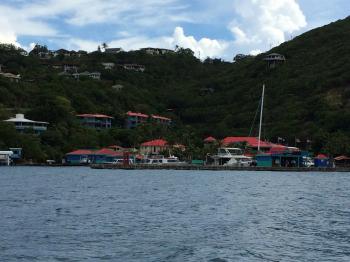 Click to enlarge image Seen from the boat this is The Leverick Bay Resort and Marina - TRC Boating in the British Virgin Islands - Part 4 of 5 - Tour of Necker Island owned by Sir Richard Branson from the water as well as Moskito Island and Eustatia Island.