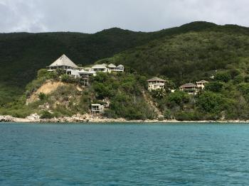 Click to enlarge image Katitche Point Greathouse on the left and A Dream Come True Villa on the right. - TRC Boating in the British Virgin Islands - Part 4 of 5 - Tour of Necker Island owned by Sir Richard Branson from the water as well as Moskito Island and Eustatia Island.