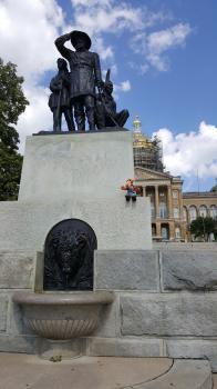 Click to enlarge image Pioneer Group and Buffalo Head Drinking Fountain - Iowa State Capitol building and the Largest Gold Dome of ALL US State Capitols - Everyone should visit this beautiful five-domed building worthy of housing the Governor of Iowa in Des Moines