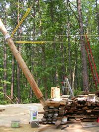 Click to enlarge image  - Putting up the Tree in Arkansas - Block and tackle marvel!