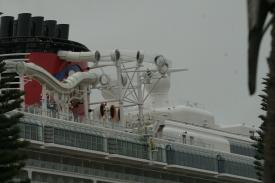 Click to enlarge image Here is the curly side of the Aquaduck... the first water coaster at sea - The New Disney Dream Arrives in Port Canaveral - Panama Cruise January 2011 - Last Trans-canal trip planned for the Disney Wonder at this time.