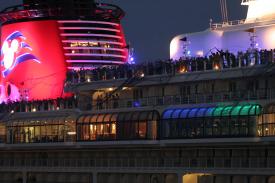 Click to enlarge image  - The New Disney Dream Arrives in Port Canaveral - Panama Cruise January 2011 - Last Trans-canal trip planned for the Disney Wonder at this time.