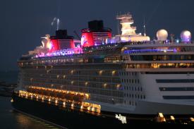 Click to enlarge image  - The New Disney Dream Arrives in Port Canaveral - Panama Cruise January 2011 - Last Trans-canal trip planned for the Disney Wonder at this time.