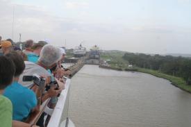 Both sides, the ship on the left is moving from the first to the second lock, getting ready for the next step up. Both sides, the ship on the left is moving from the first to the second lock, getting ready for the next step up. - The Gatun Locks and the Panama Canal Crossing! Part 2 - Panama Cruise January 2011 - Last Trans-canal trip planned for the Disney Wonder at this time.