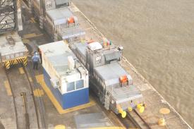 The electric Mules used to hold ships in place while going through the locks of the Panama Canal The electric Mules used to hold ships in place while going through the locks of the Panama Canal - The Gatun Locks and the Panama Canal Crossing! Part 2 - Panama Cruise January 2011 - Last Trans-canal trip planned for the Disney Wonder at this time.