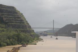 The cut in the Contenental Divide with the Freedom Bridge in the distance. The cut in the Contenental Divide with the Freedom Bridge in the distance. - The Gaillard (Culebra) Cut, Panama Canal! Part 4 - Panama Cruise January 2011 - Last Trans-canal trip planned for the Disney Wonder at this time.