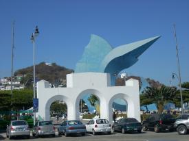 Huge sailfish sculpture that looks over the Manzanillo Harbor. Huge sailfish sculpture that looks over the Manzanillo Harbor. - Day Twelve in Manzanillo, Mexico - Panama Cruise January 2011 - Last Trans-canal trip planned for the Disney Wonder at this time.