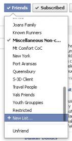 Figure 2. To create a new list, click on the + New List.... Figure 2. To create a new list, click on the + New List.... - Security on Facebook - Friends Lists and How to Use Them - How To Set Your Security Settings So Selected Friends Cannot See All Your Posts.