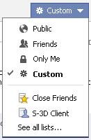 Figure 6. Various permissions available to set on posts, photo albums, videos and more. Figure 6. Various permissions available to set on posts, photo albums, videos and more. - Security on Facebook - Friends Lists and How to Use Them - How To Set Your Security Settings So Selected Friends Cannot See All Your Posts.